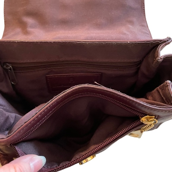 SOLD! Etienne Aigner Genuine Leather Small Crossbody Bag Foldover Burgundy Red - Picture 10 of 12